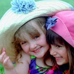 Two girls in funny hats
